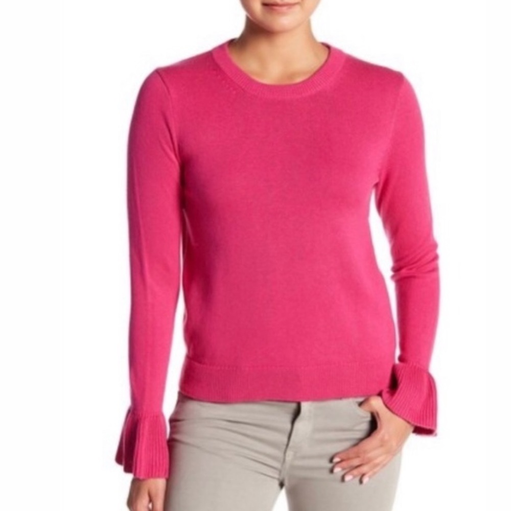 J.Crew Pink Crewneck Ruffle Cuff Sweater XS